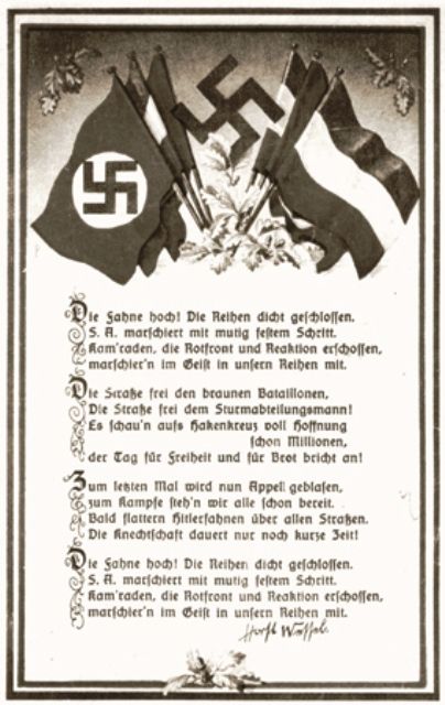 An illustrated postcard of the lyrics to the Horst Wessel Lied